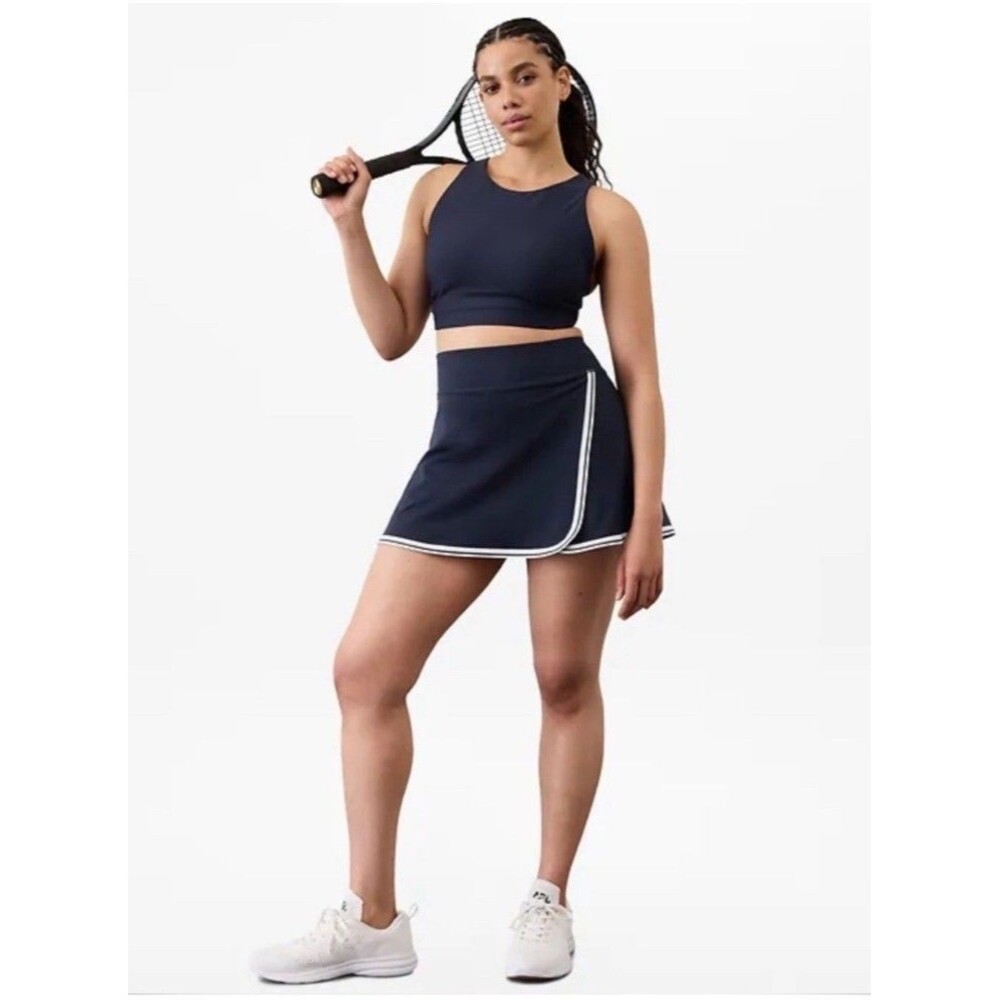 Athleta Crosscourt High Rise Tipped 14" Skort Navy & White M 587855